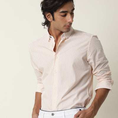 RARE RABBIT MEN'S FALL ORANGE SHIRT COTTON FABRIC COLLARED NECK FULL SLEEVES BUTTON CLOSURE SLIM FIT