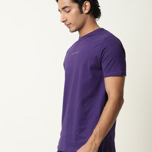 Rare Rabbit Men's Rabbit-4 Purple Crew Neck HD Print Branding Half Sleeves Regular Fit T-Shirt