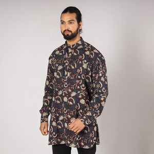 Blue - Bagru Block Printing Cotton Men Short Kurta