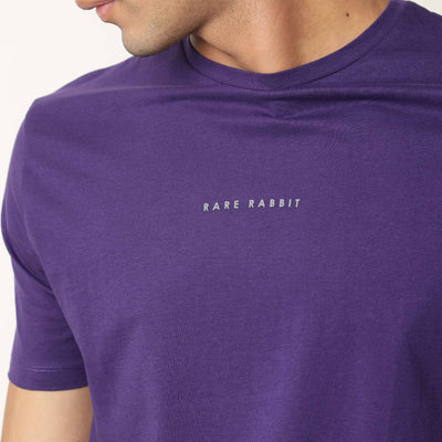 Rare Rabbit Men's Rabbit-4 Purple Crew Neck HD Print Branding Half Sleeves Regular Fit T-Shirt
