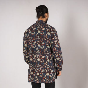 Blue - Bagru Block Printing Cotton Men Short Kurta