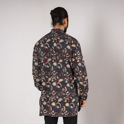 Blue - Bagru Block Printing Cotton Men Short Kurta
