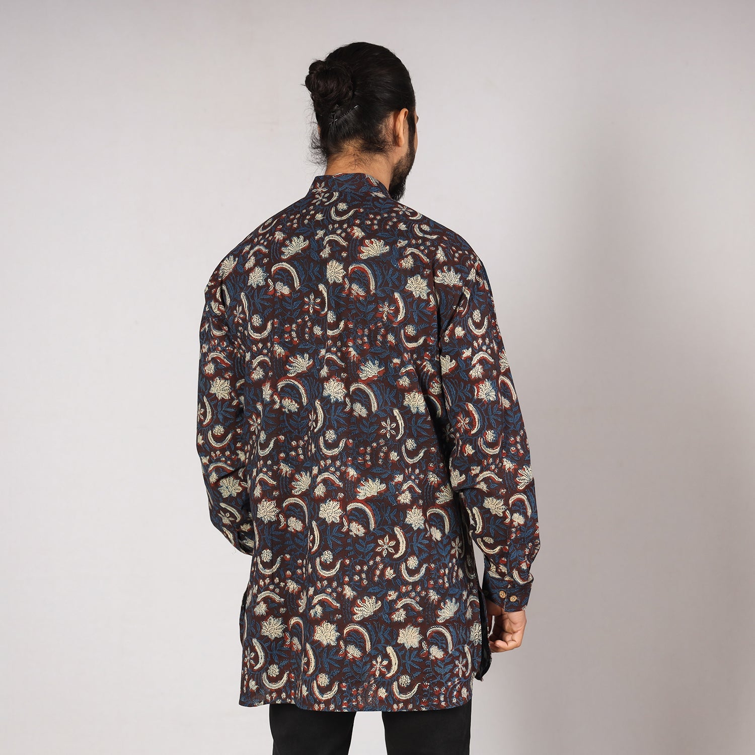 Blue - Bagru Block Printing Cotton Men Short Kurta