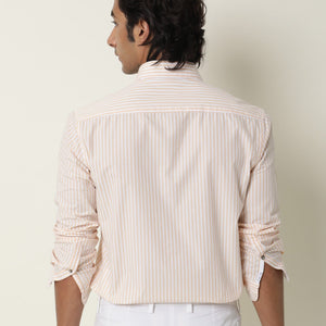 RARE RABBIT MEN'S FALL ORANGE SHIRT COTTON FABRIC COLLARED NECK FULL SLEEVES BUTTON CLOSURE SLIM FIT