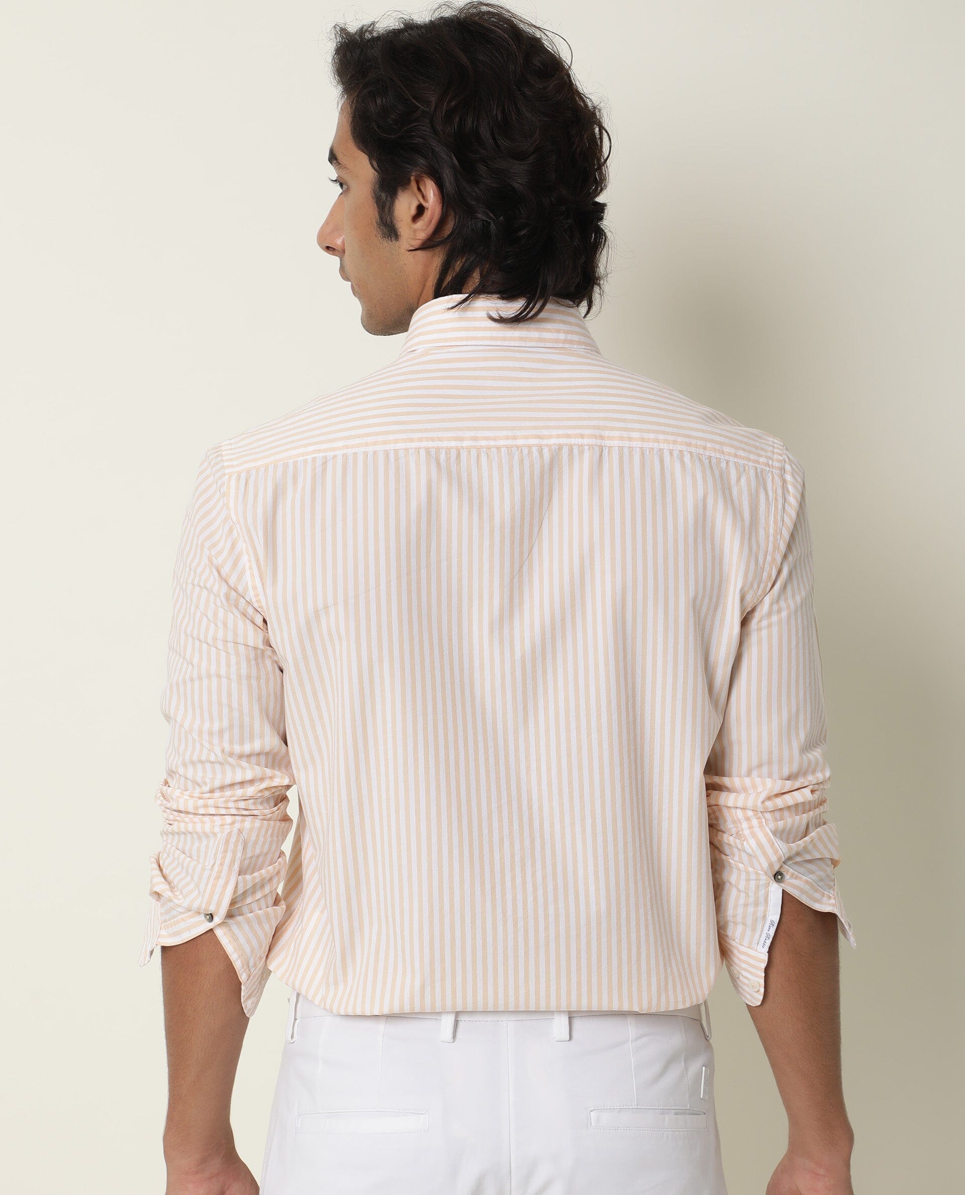 RARE RABBIT MEN'S FALL ORANGE SHIRT COTTON FABRIC COLLARED NECK FULL SLEEVES BUTTON CLOSURE SLIM FIT