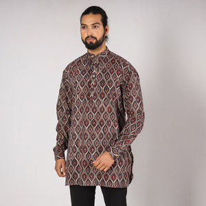 Brown - Bagru Block Printing Cotton Men Short Kurta