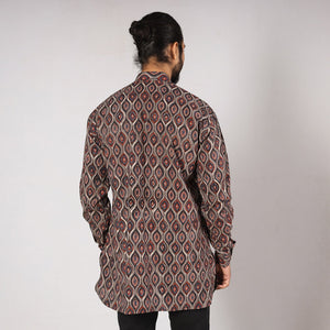 Brown - Bagru Block Printing Cotton Men Short Kurta