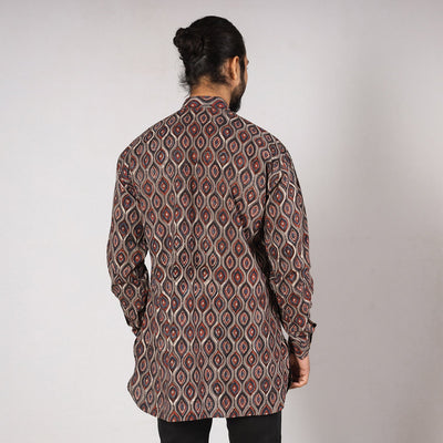 Brown - Bagru Block Printing Cotton Men Short Kurta