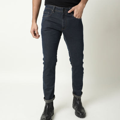 Rare Rabbit Men's Twix Brown Dark Wash Mid-Rise Slim Fit Jeans