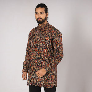 Black - Bagru Block Printing Cotton Men Short Kurta