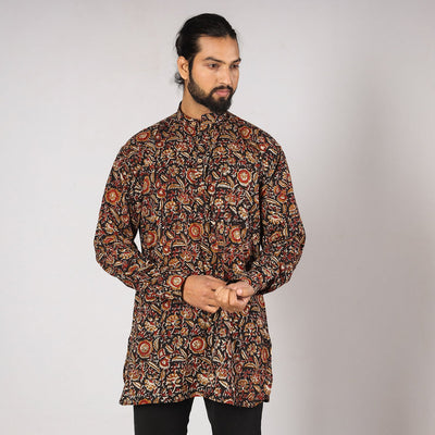 Black - Bagru Block Printing Cotton Men Short Kurta