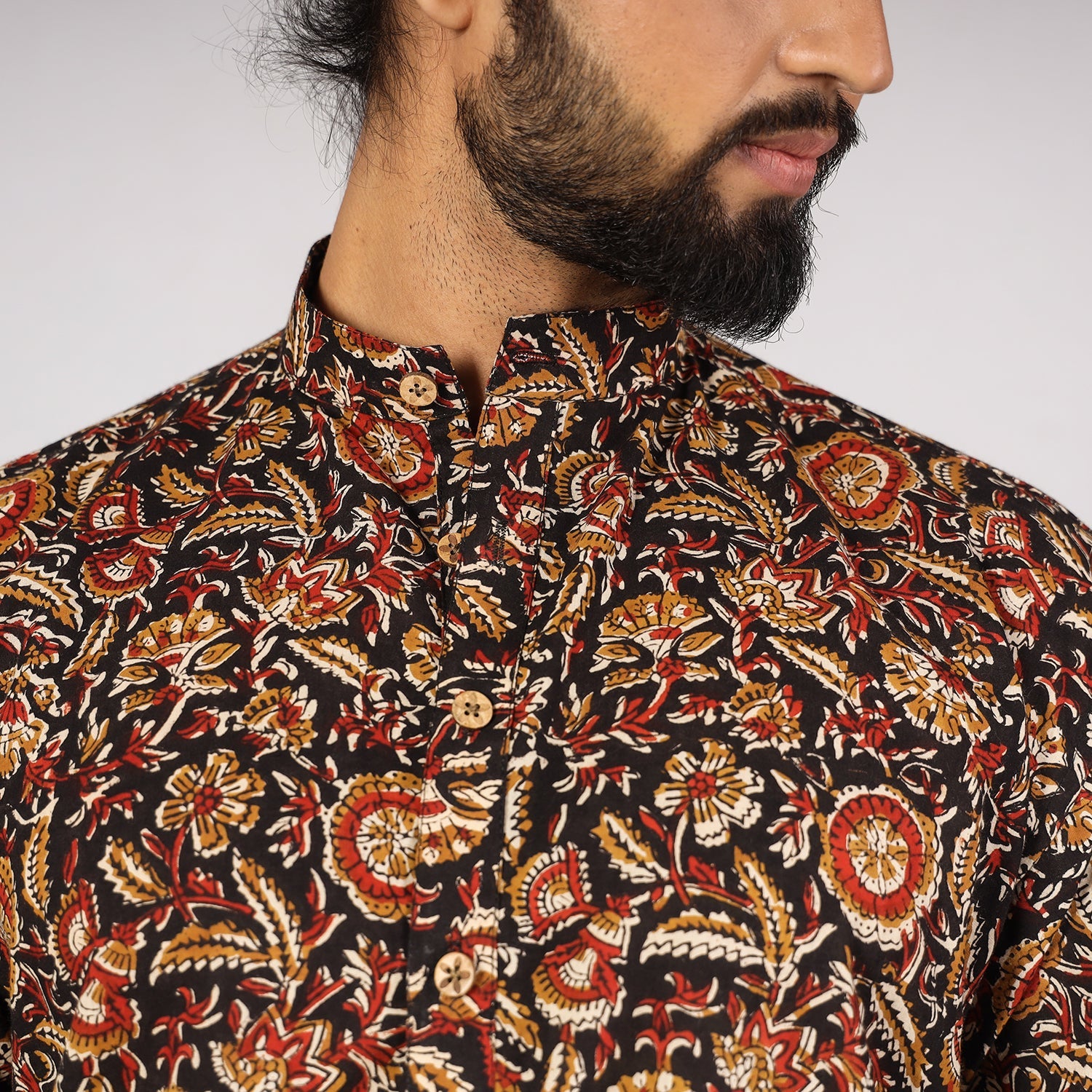 Black - Bagru Block Printing Cotton Men Short Kurta