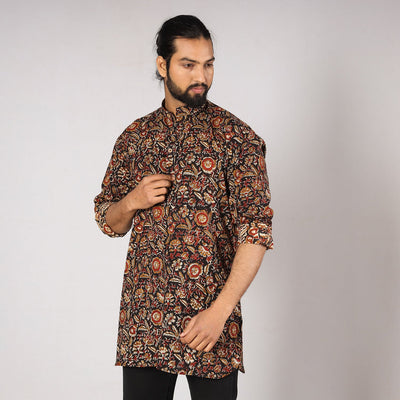 Black - Bagru Block Printing Cotton Men Short Kurta