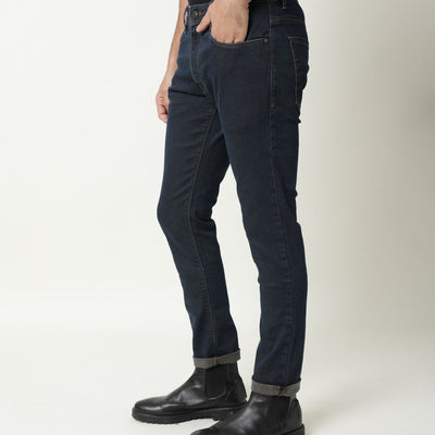 Rare Rabbit Men's Twix Brown Dark Wash Mid-Rise Slim Fit Jeans