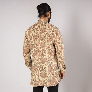 Beige - Bagru Block Printing Cotton Men Short Kurta