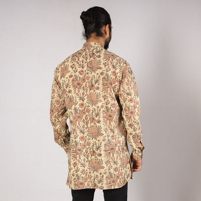 Beige - Bagru Block Printing Cotton Men Short Kurta