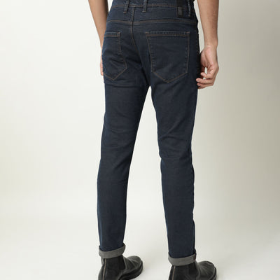 Rare Rabbit Men's Twix Brown Dark Wash Mid-Rise Slim Fit Jeans