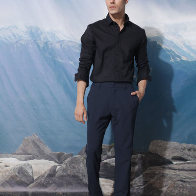 Rare Rabbit Men's Fullslee Black Cotton Fabric Full Sleeves Solid Shirt