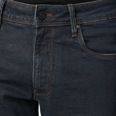 Rare Rabbit Men's Twix Brown Dark Wash Mid-Rise Slim Fit Jeans