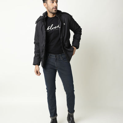 Rare Rabbit Men's Twix Brown Dark Wash Mid-Rise Slim Fit Jeans