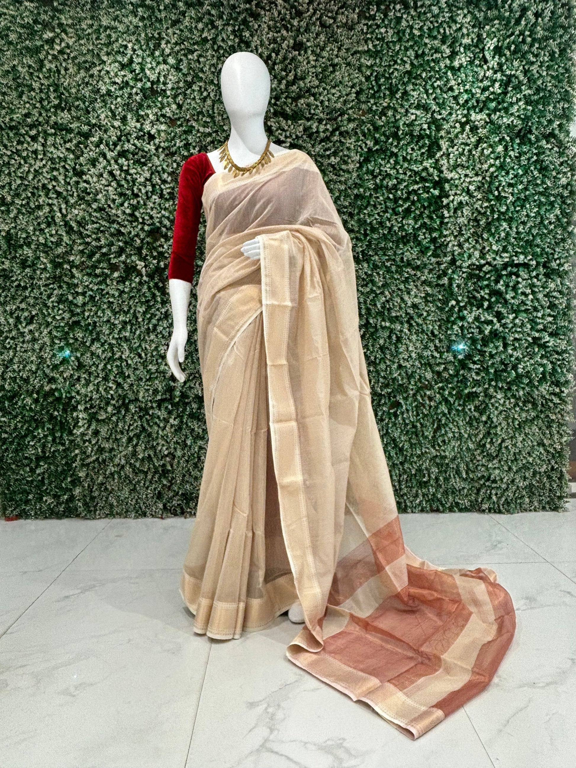 Off White Pure Silk Cotton Maheshwari Saree with Zari Border