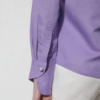 Rareism Women Jayleen Fluorescent Purple Modal Linen Fabric Full Sleeves Button Closure Shirt Collar Slim Fit Plain Top