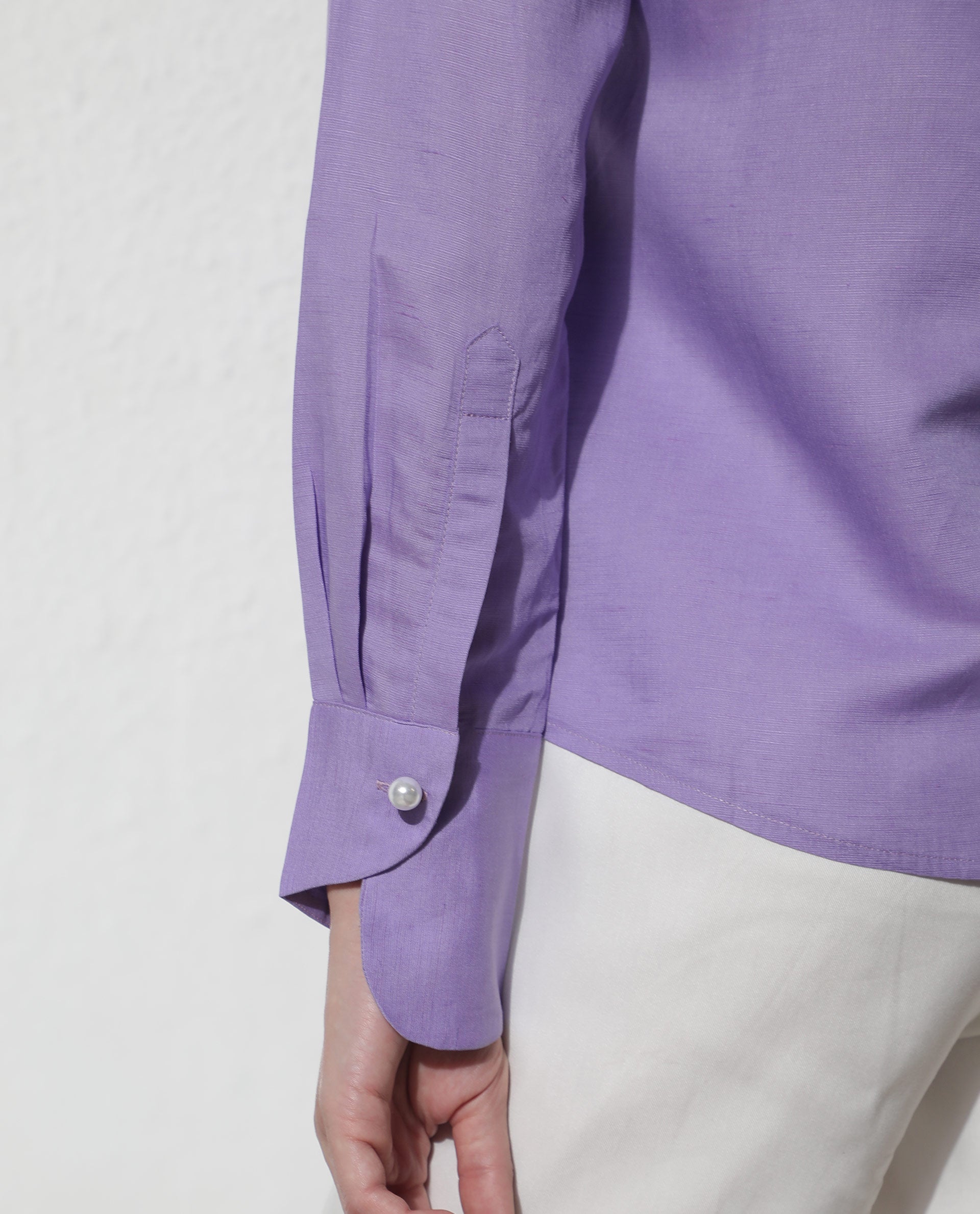 Rareism Women Jayleen Fluorescent Purple Modal Linen Fabric Full Sleeves Button Closure Shirt Collar Slim Fit Plain Top