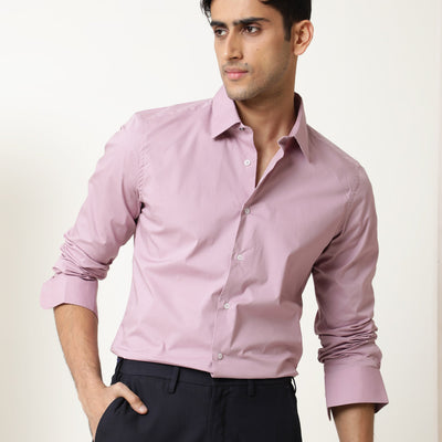 Rare Rabbit Men's Neutons Pink Cotton Lycra Fabric Full Sleeves Solid Shirt