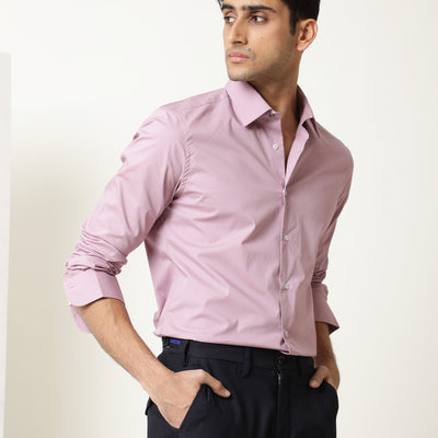 Rare Rabbit Men's Neutons Pink Cotton Lycra Fabric Full Sleeves Solid Shirt