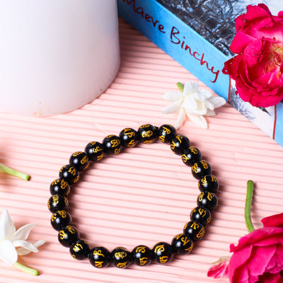 Studio Vaidik Black Onyx Bracelet with Om Mani Padme Hum