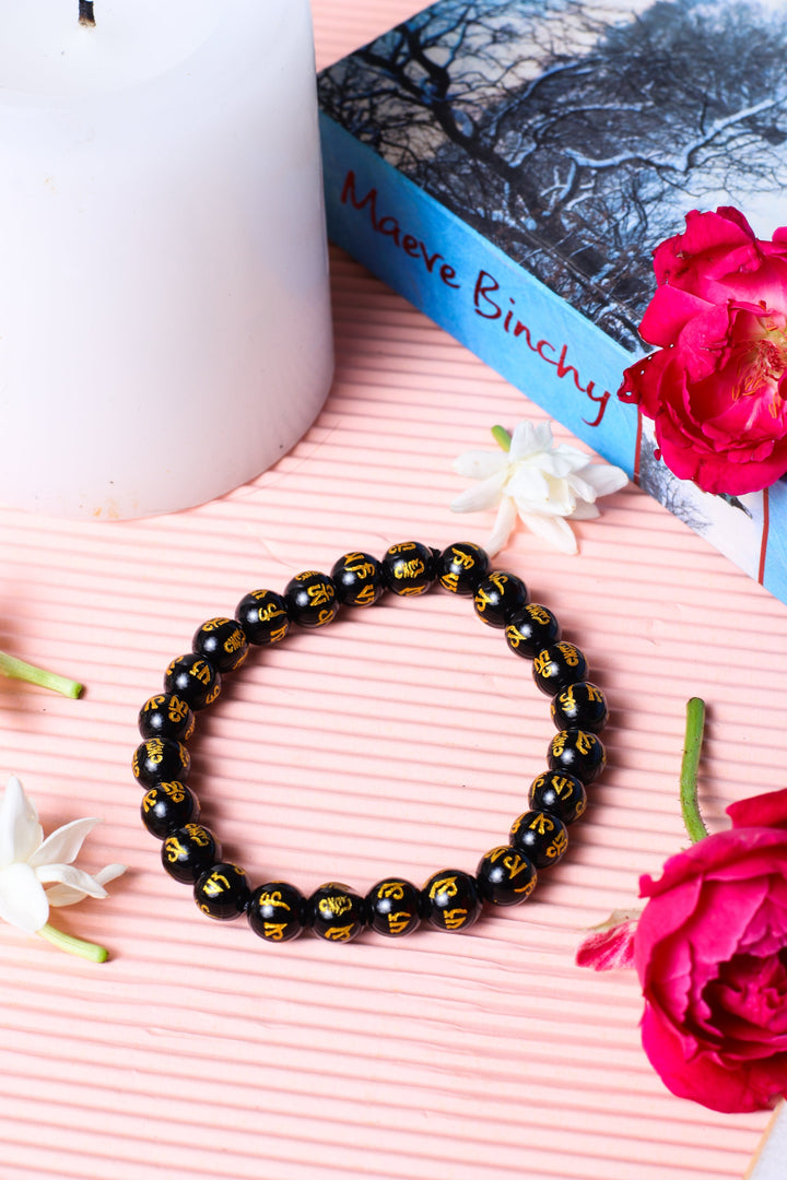 Studio Vaidik Black Onyx Bracelet with Om Mani Padme Hum