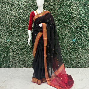 Black Arrow Butta Design Maheshwari Handloom Cotton*Silk Saree