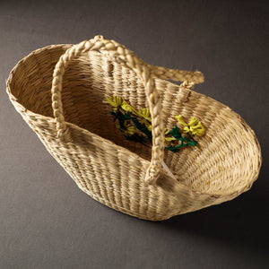 Beige - Handcrafted Natural Water Reed Embroidered Shopping Bag