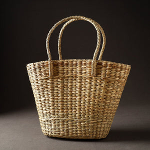 Beige - Handcrafted Natural Water Reed Embroidered Shopping Bag