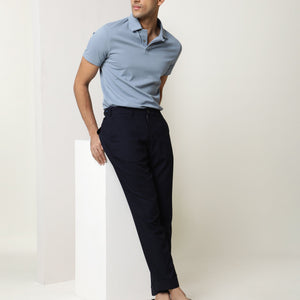 Rare Rabbit Men'S Zeny Blue Cotton Fabric Collared Neck Half Sleeves Button Closure Polo T-Shirt