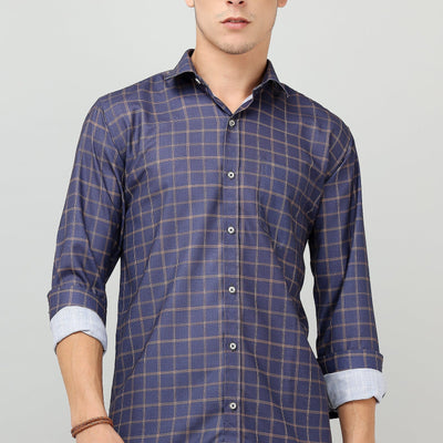 Darnandstitch Men's Dark Cotton Slim Fit Printed Shirt