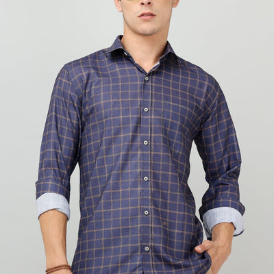 Darnandstitch Men's Dark Cotton Slim Fit Printed Shirt