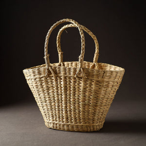 Beige - Handcrafted Natural Water Reed Embroidered Shopping Bag