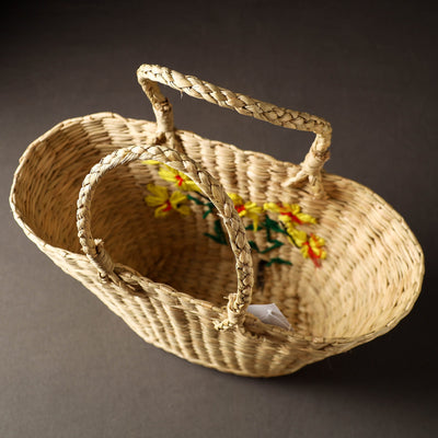 Beige - Handcrafted Natural Water Reed Embroidered Shopping Bag