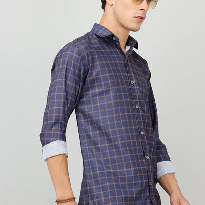 Darnandstitch Men's Dark Cotton Slim Fit Printed Shirt