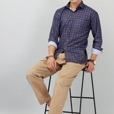 Darnandstitch Men's Dark Cotton Slim Fit Printed Shirt
