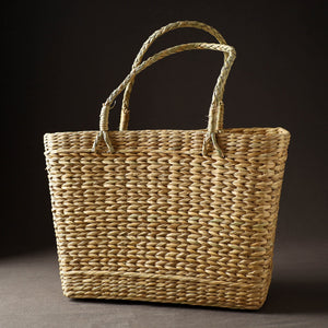 Beige - Handcrafted Natural Water Reed Embroidered Shopping Bag