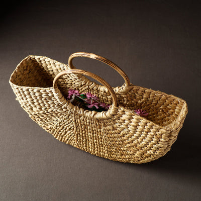 Beige - Handcrafted Natural Water Reed Embroidered Hand Bag