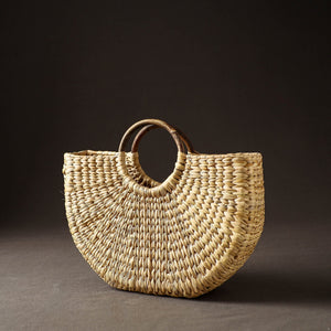 Beige - Handcrafted Natural Water Reed Embroidered Hand Bag