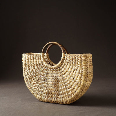 Beige - Handcrafted Natural Water Reed Embroidered Hand Bag