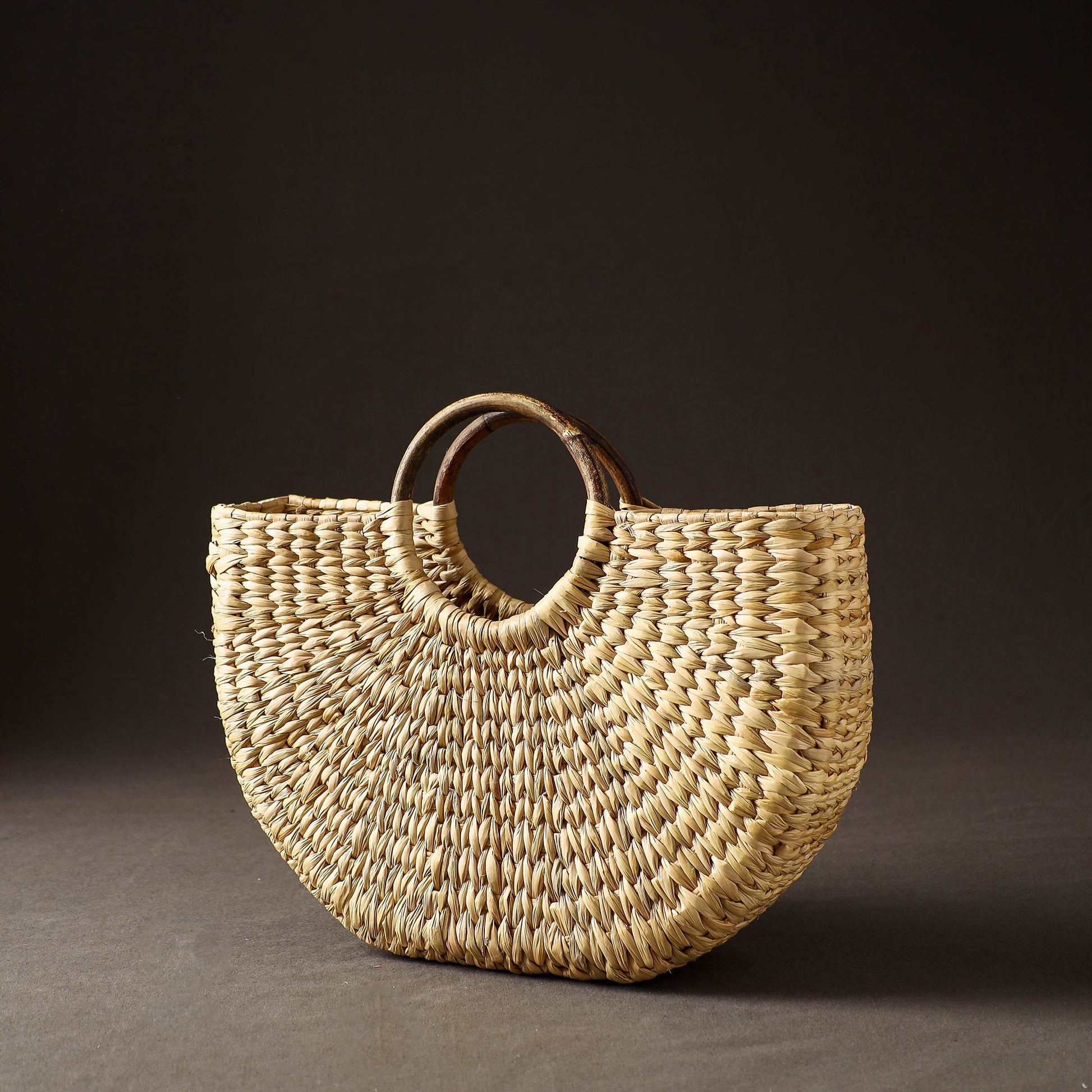 Beige - Handcrafted Natural Water Reed Embroidered Hand Bag