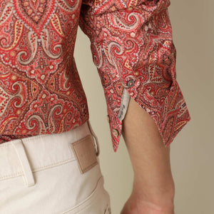 Rare Rabbit Men's Moire Red Cotton Fabric Paisley Print Full Sleeves Shirt