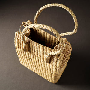 Beige - Handcrafted Natural Water Reed Embroidered Shopping Bag