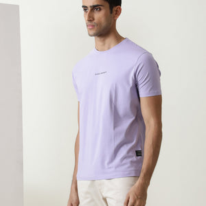 Rare Rabbit Men's Rabbi Light Purple Cotton Lycra Fabric Crew Neck Half Sleeves Regular Fit Rare Branding Solid T-Shirt