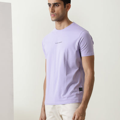 Rare Rabbit Men's Rabbi Light Purple Cotton Lycra Fabric Crew Neck Half Sleeves Regular Fit Rare Branding Solid T-Shirt